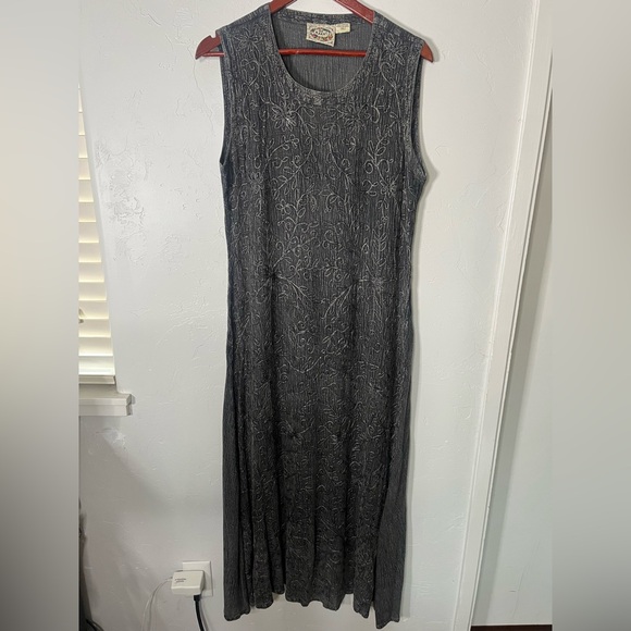 24 Karat Acid Wash Crinkle Gray Sleeveless Vintage 100% Rayin Dress Women’s XL - Picture 2 of 8